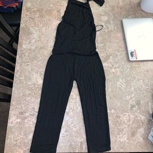 Black Backless Halter Top Short Romper